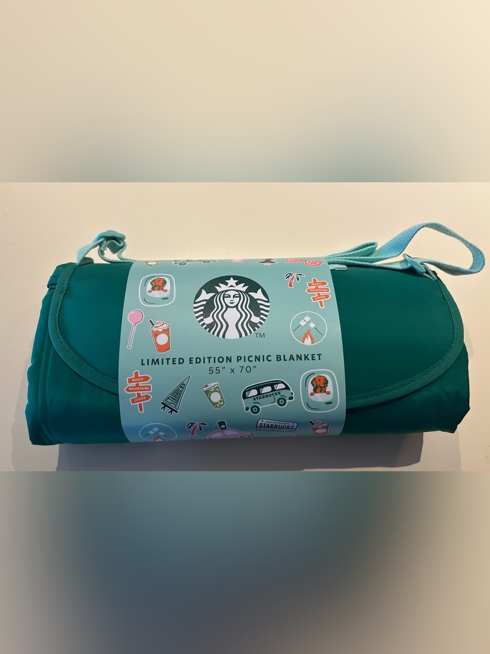 Starbucks Teal and Mint Roll-Up Picnic Blanket Limited Edition New 2026